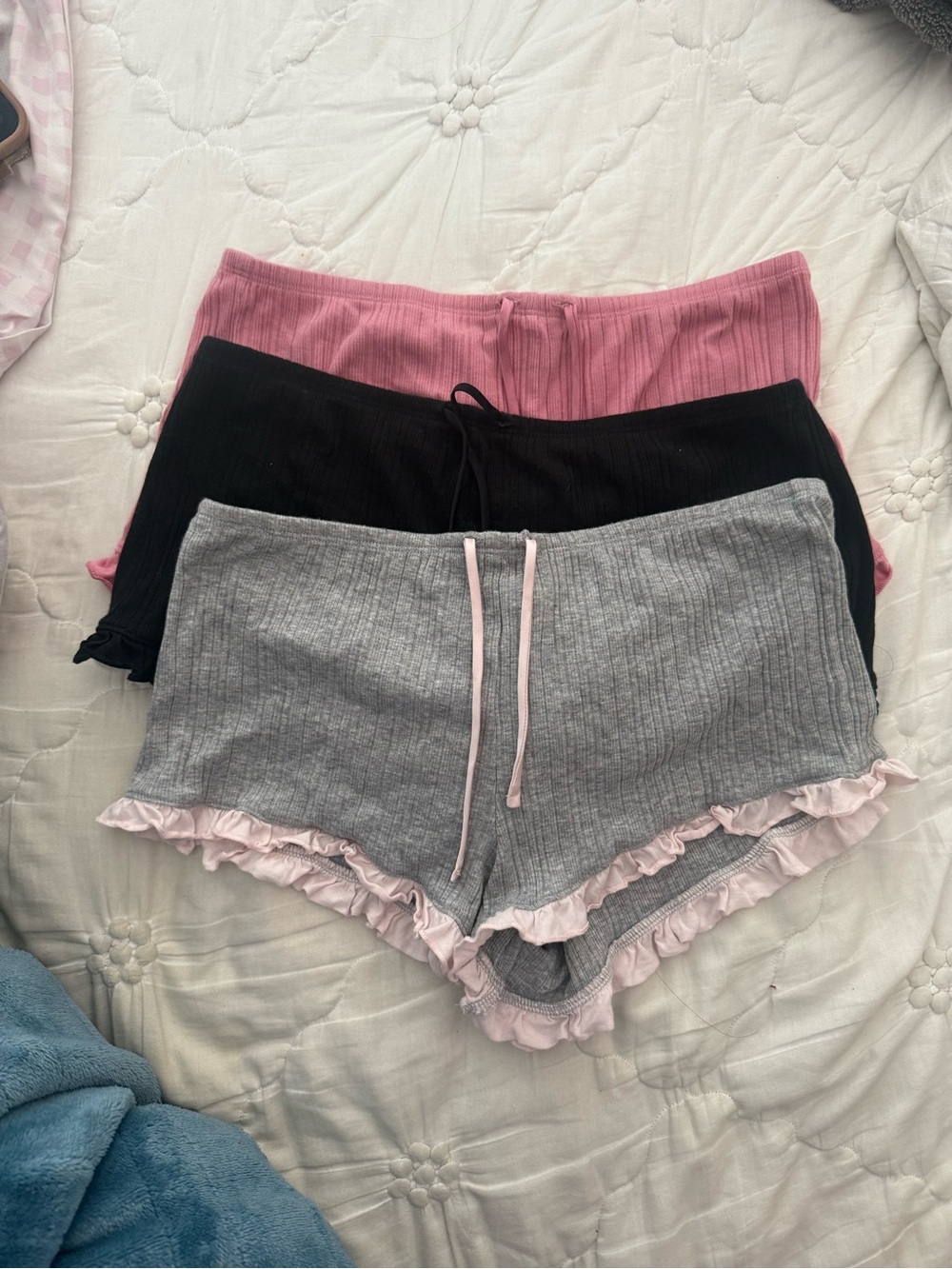 Victoria's Secret Ribbed Lounge Shorts Trio - Pink, Black & Gray